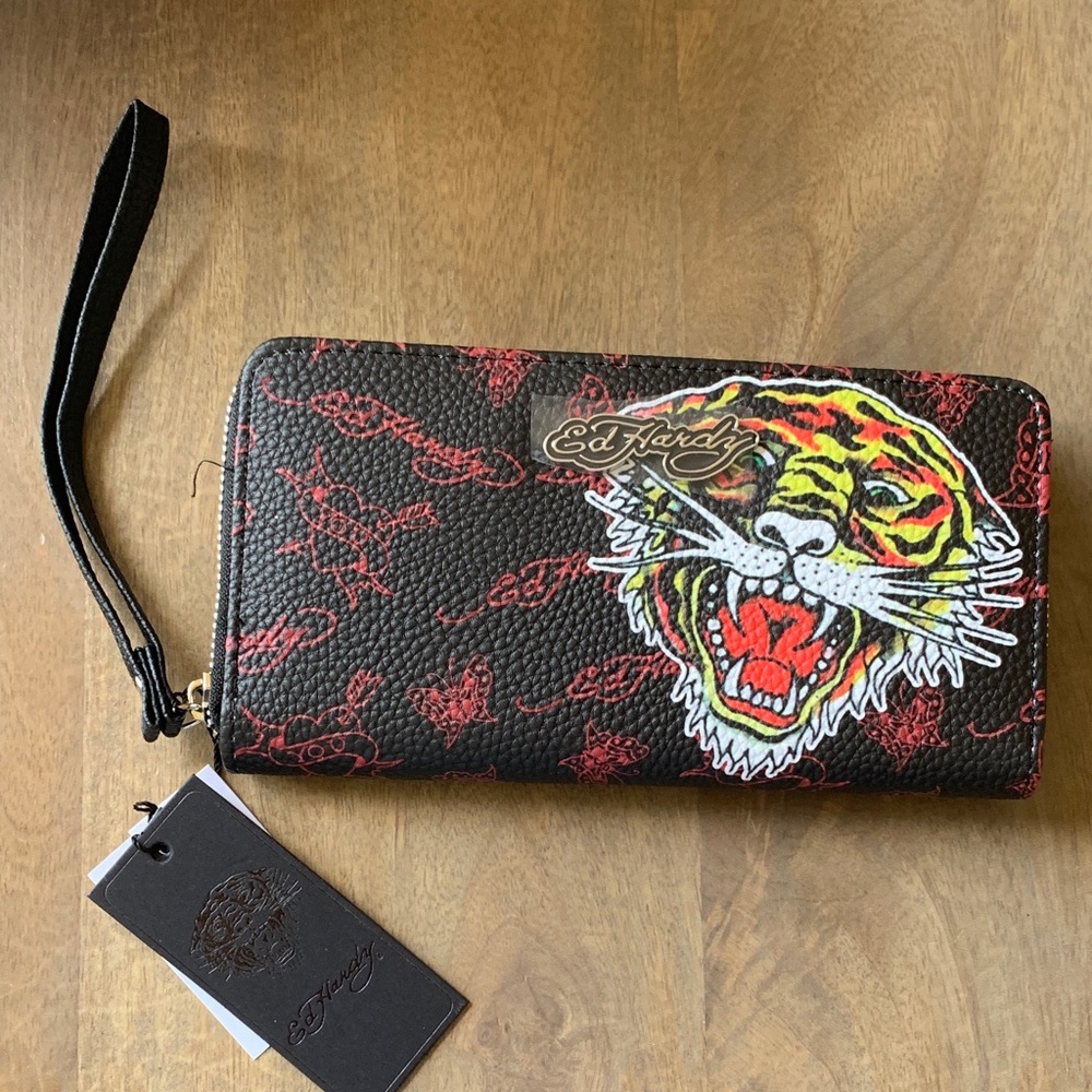 Ed Hardy Black and Red Tiger Clutch/Wristlet/Wallet